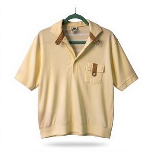 Vintage Cream Polo Shirt with Brown Accents